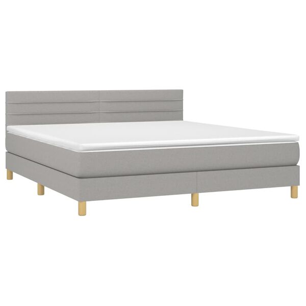 vidaXL Cama box spring c/ colch&atilde;o e LED 180x200 cm tecido cinza-claro