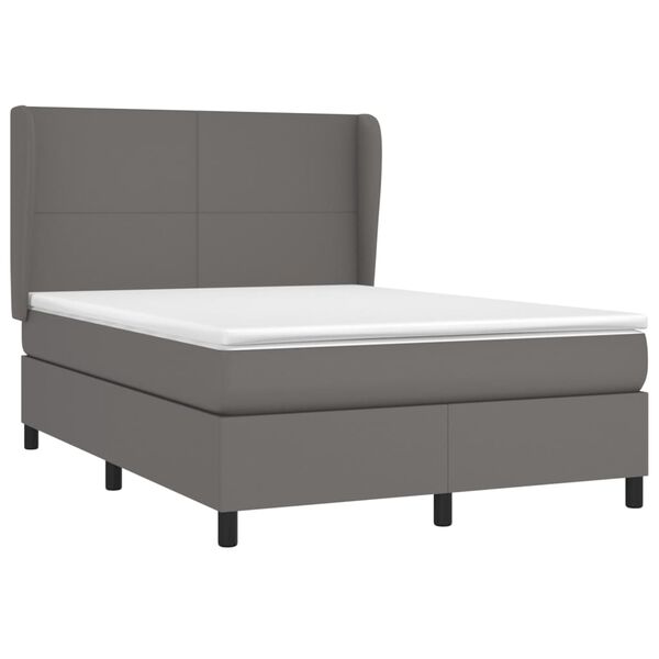 vidaXL Cama com molas/colchão 140x190 cm couro artificial cinzento