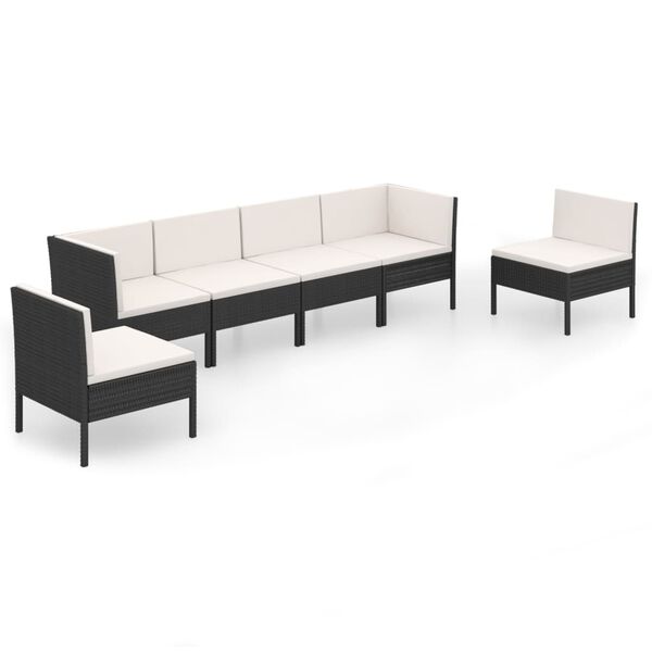 vidaXL 6 pcs conjunto lounge de jardim c/ almofad&otilde;es vime PE preto