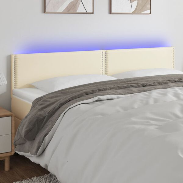 vidaXL Cabeceira de cama c/ LED 160x5x78/88 cm couro artificial creme