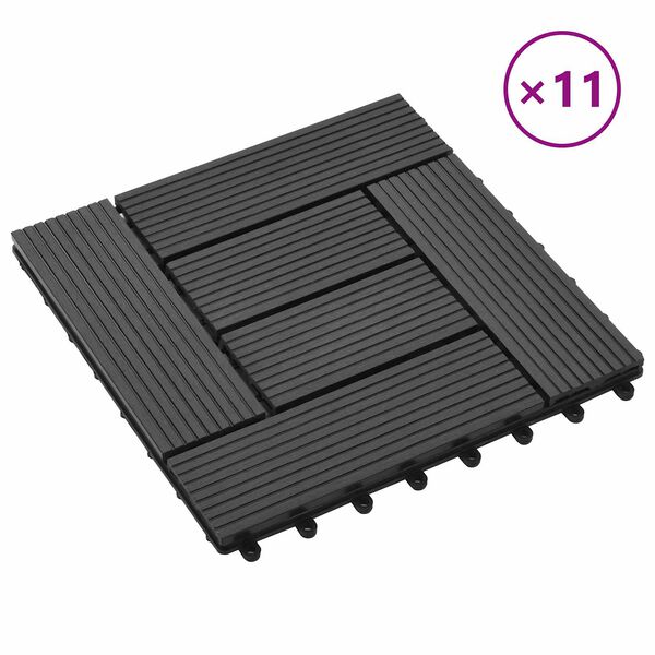 vidaXL Telha de Deck 11 pcs Preto 30 x 30 cm WPC