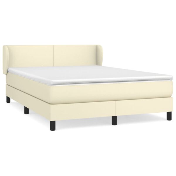vidaXL Cama com molas/colch&atilde;o 140x190 cm couro artificial cor creme
