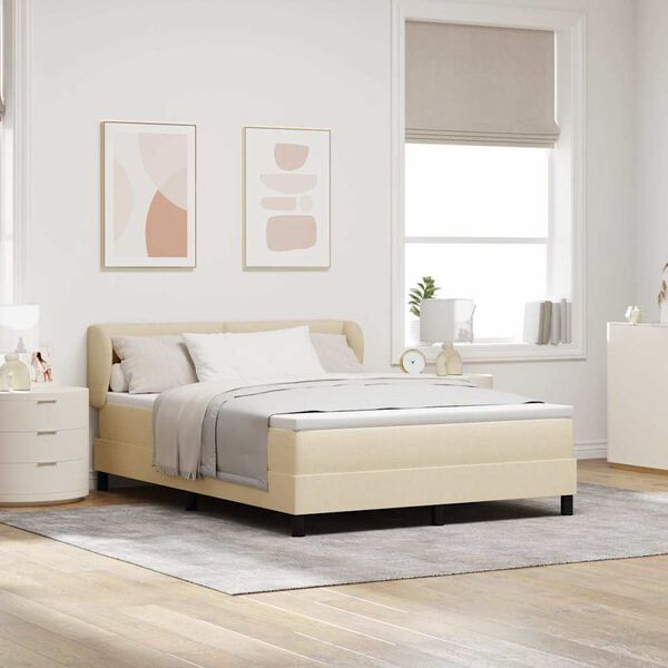 vidaXL Cama Box com colch&atilde;o com cabeceira Creme 160 x 200 cm tecido