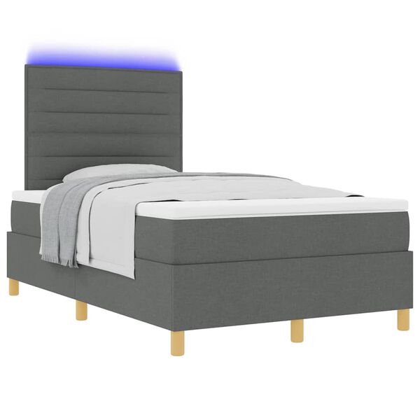 vidaXL Cama Box Spring LED Cinza Escuro 120 x 200 cm tecido