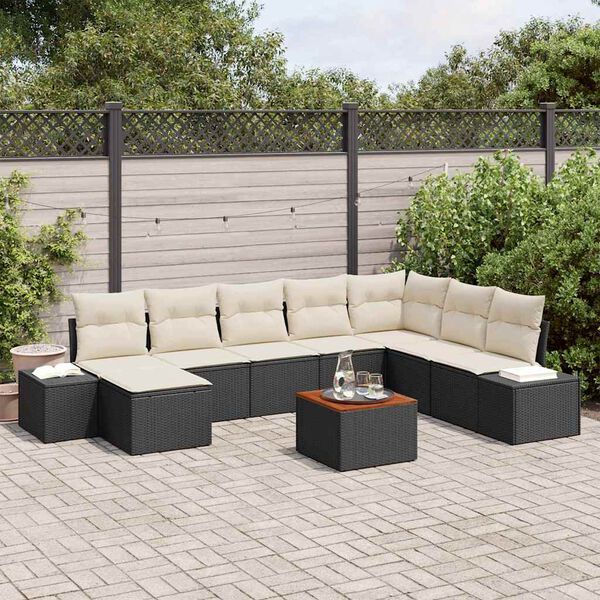 vidaXL Conjunto de Sof&aacute; de Jardim com almofada 9 pcs Preto vime PE