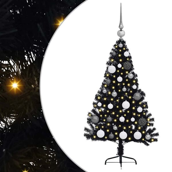 vidaXL &Aacute;rvore de Natal Artificial Pr&eacute;-iluminada Preto 120 cm PVC