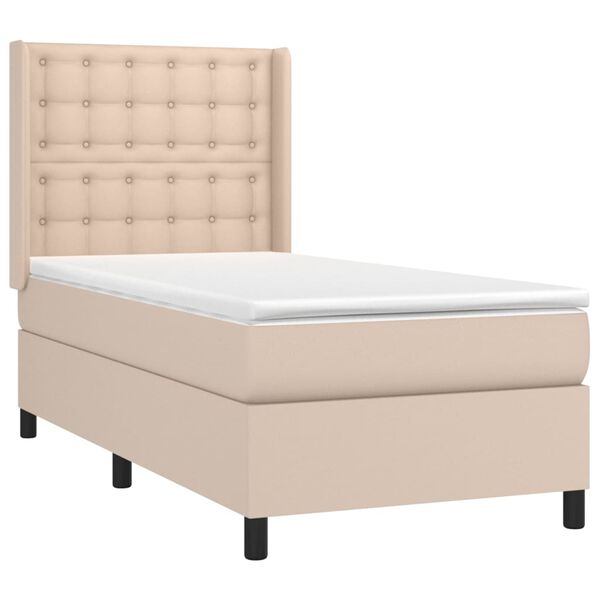 vidaXL Cama com molas/colch&atilde;o 90x190 cm couro artificial cappuccino