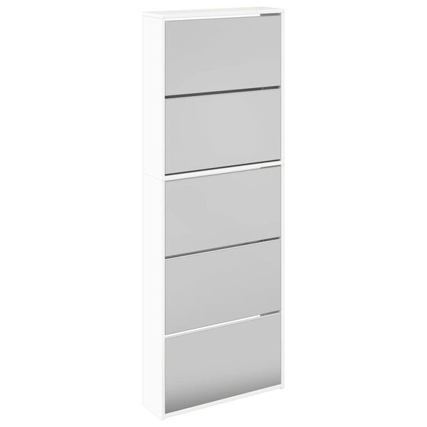vidaXL Sapateira c/espelho 5 divis&oacute;rias 63x17x169,5cm branco brilhante