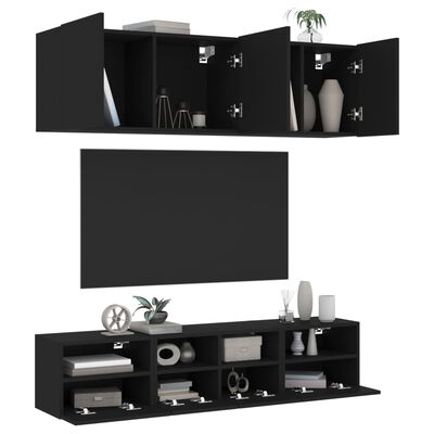 vidaXL 5 pcs móveis de parede p/ TV derivados de madeira preto