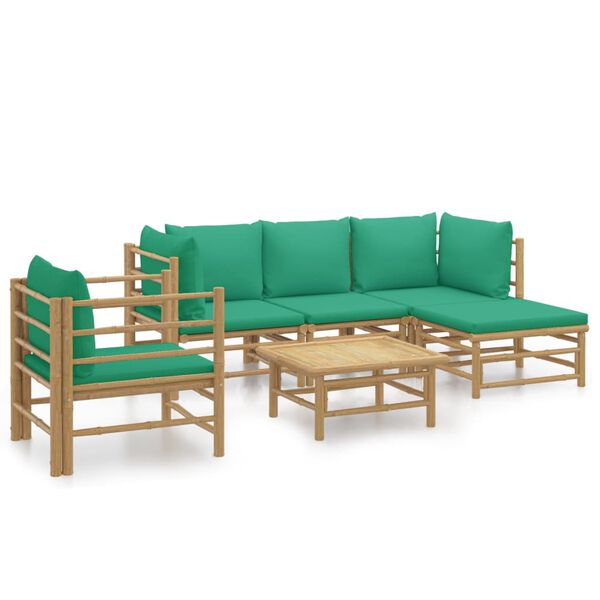 vidaXL 6 pcs conjunto lounge de jardim bambu c/ almofad&otilde;es verdes
