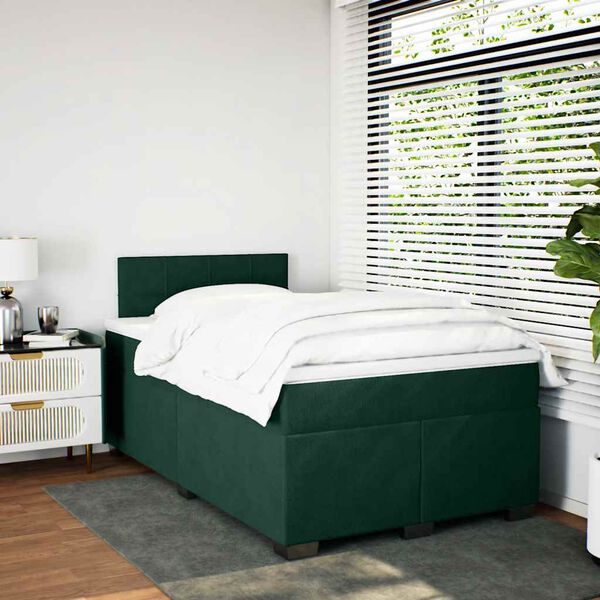 vidaXL Cama boxspring com colch&atilde;o 120x190 cm veludo verde-escuro