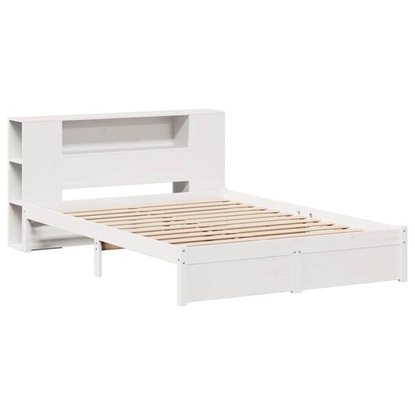 vidaXL Cama com estante sem colch&atilde;o 140x190 cm pinho maci&ccedil;o branco