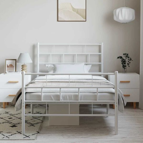 vidaXL Estrutura de cama com cabeceira e pés 100x200 cm metal branco