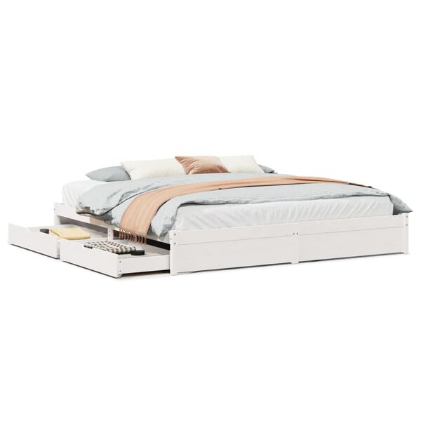 vidaXL Cama sem colch&atilde;o 200x200 cm madeira de pinho maci&ccedil;a branco