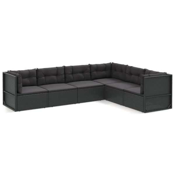 vidaXL 6 pcs conjunto lounge de jardim c/ almofad&otilde;es vime PE preto
