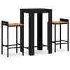 vidaXL 3 pcs conjunto de bar p/ jardim vime PE/ac&aacute;cia maci&ccedil;a preto