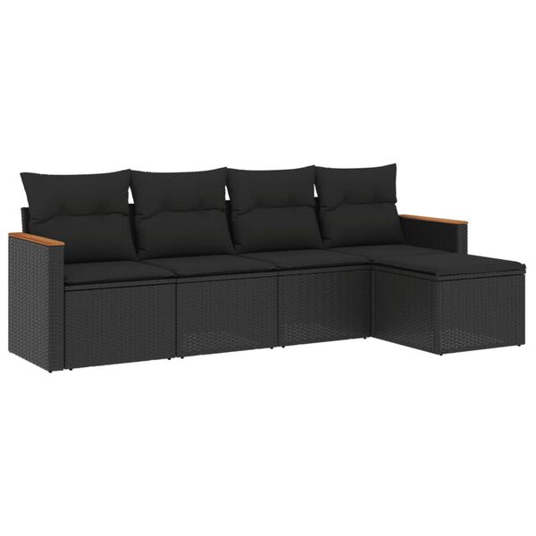 vidaXL 5 pcs conjunto sof&aacute;s de jardim com almofad&otilde;es vime PE preto
