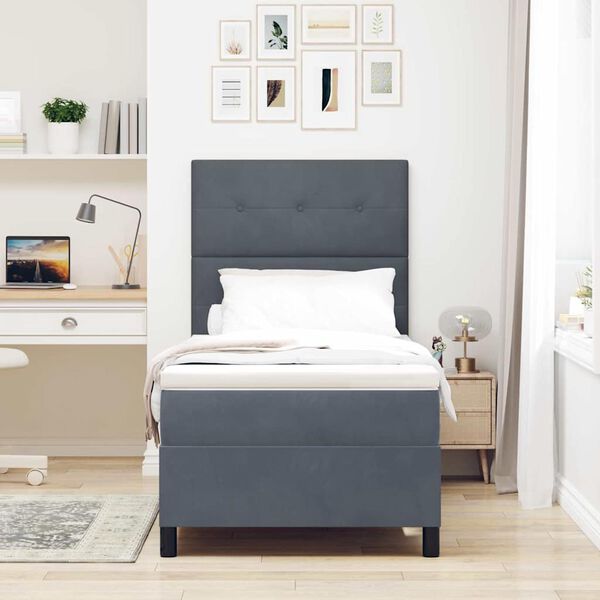 vidaXL Cama Box com colch&atilde;o Cinzento escuro 80 x 200 cm Veludo