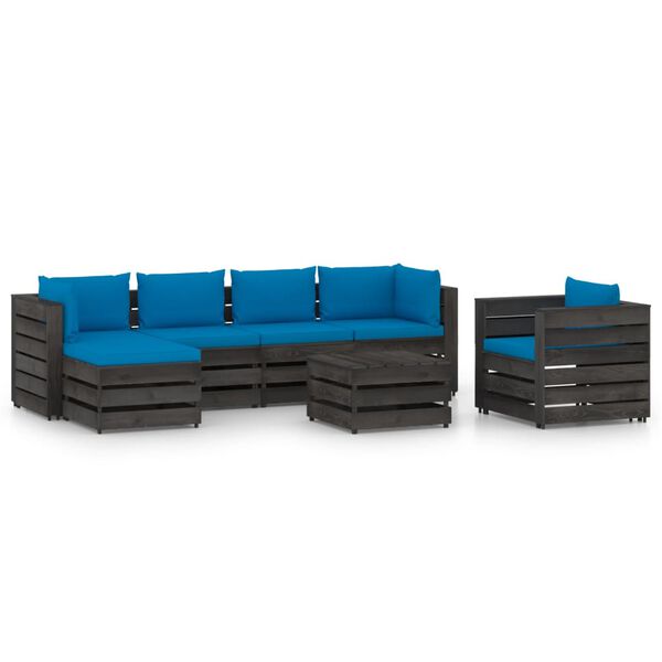 vidaXL 7 pcs conj. lounge jardim + almofad&otilde;es madeira impreg. cinzento