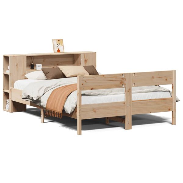 vidaXL Cama com estante sem colch&atilde;o 140x190 cm pinho maci&ccedil;o