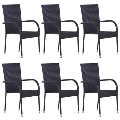 vidaXL Cadeiras de exterior empilháveis 6 pcs vime PE preto