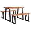 vidaXL 3 pcs conjunto de jantar c/ bordas vivas ac&aacute;cia maci&ccedil;a