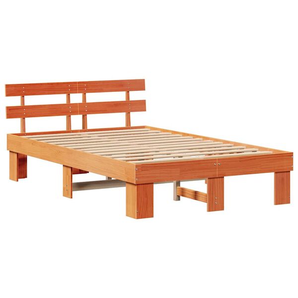 vidaXL Estrutura da Cama com cabeceira Marrom Cera 135 x 190 cm