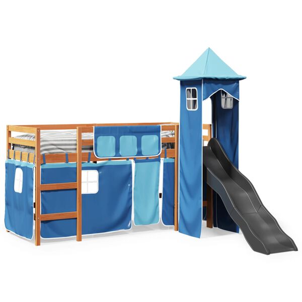 vidaXL Cama alta para crian&ccedil;a com torre 80x200 cm pinho maci&ccedil;o azul