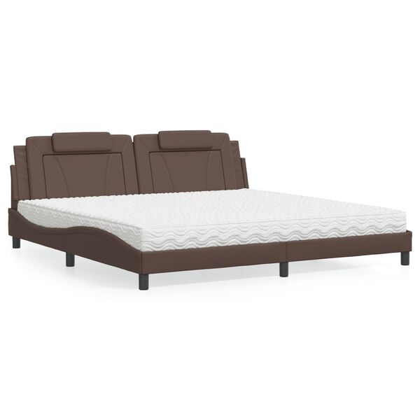 vidaXL Cama Viana com colch&atilde;o 200x200 cm couro artificial castanho