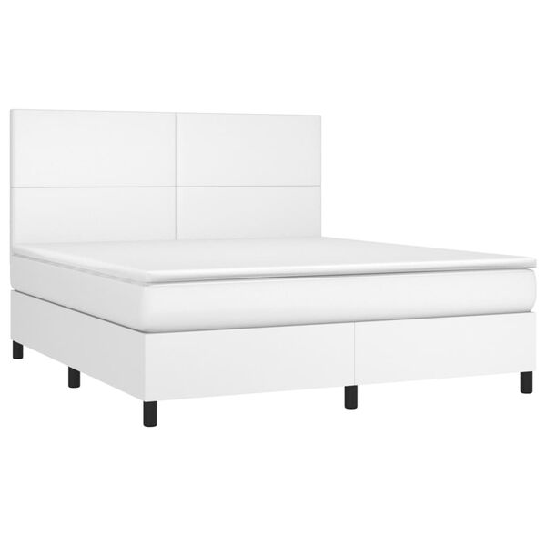 vidaXL Cama com molas/colchão 160x200 cm couro artificial branco