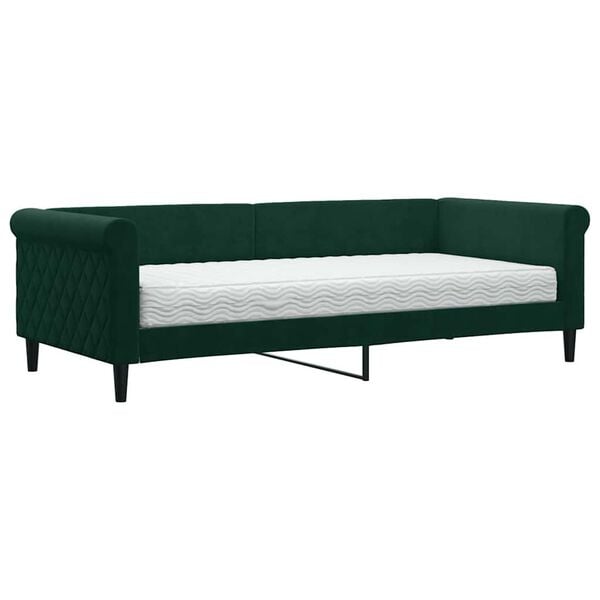 vidaXL Sof&aacute;-cama com colch&atilde;o 90x200 cm veludo verde-escuro