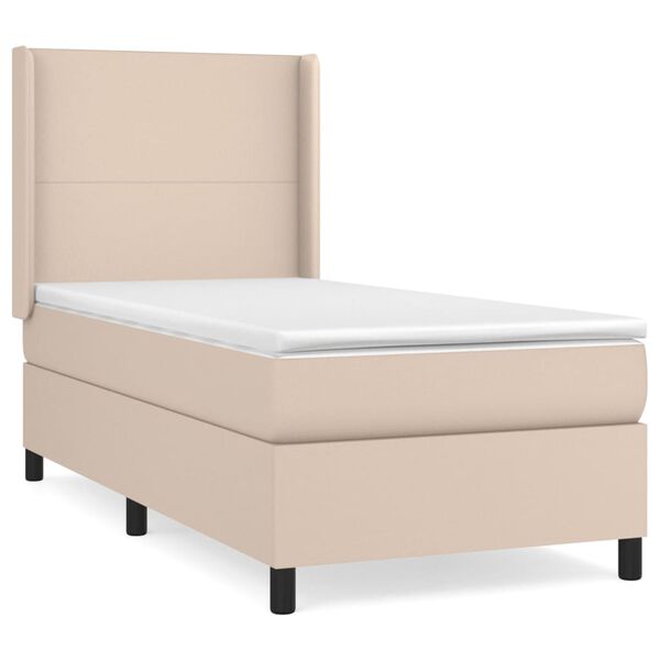 vidaXL Cama com molas/colch&atilde;o 90x190 cm couro artificial cappuccino