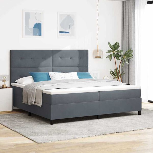 vidaXL Cama Box Spring LED Cinza Escuro 200 x 200 cm tecido