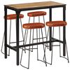vidaXL 5 pcs conj. de bar madeira de mangueira &aacute;spera maci&ccedil;a e metal