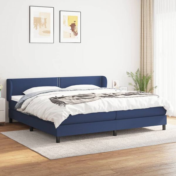 vidaXL Cama com molas/colch&atilde;o 200x200 cm tecido azul