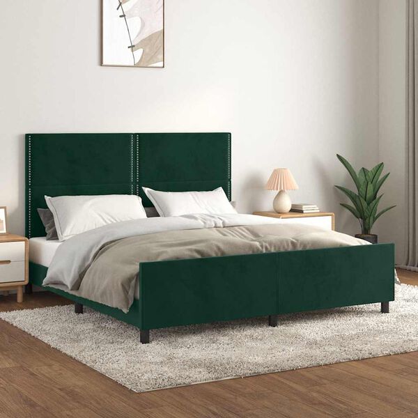 vidaXL Estrutura de cama sem colch&atilde;o 200x200 cm veludo verde-escuro