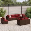 vidaXL 8 pcs conjunto lounge de jardim c/ almofad&otilde;es vime PE castanho