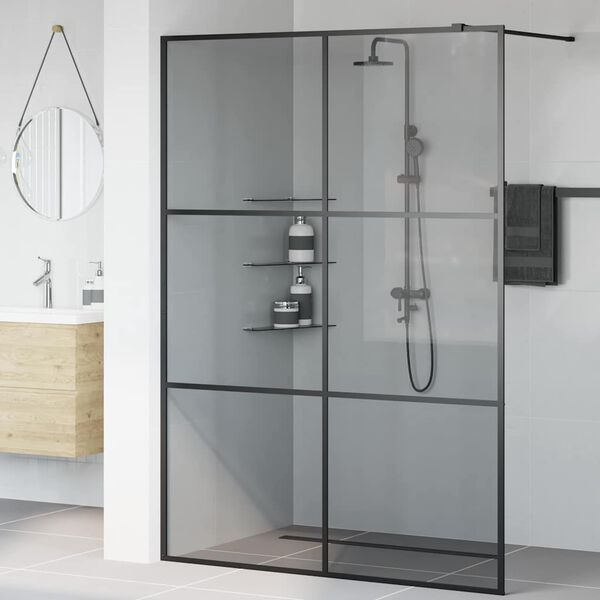 vidaXL Parede de Chuveiro Walk-in Preto 140 x 195 cm vidro temperado