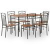 vidaXL 7 pcs conjunto de jantar em MDF e a&ccedil;o castanho
