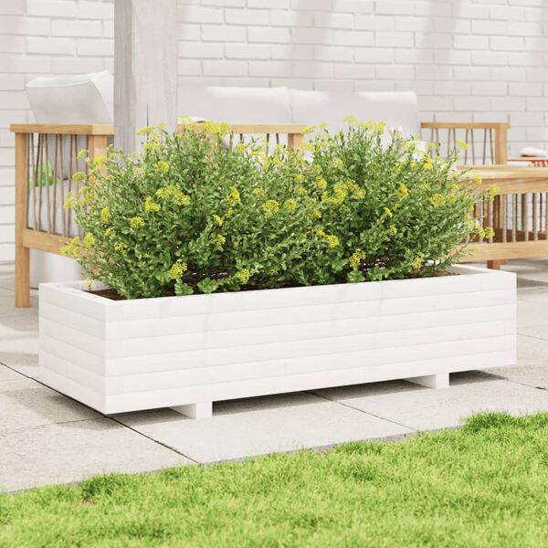 vidaXL Vaso/floreira de jardim 110x40x26,5 cm pinho maci&ccedil;o branco