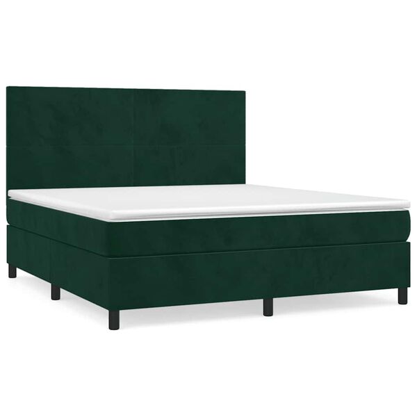 vidaXL Cama com molas/colch&atilde;o 160x200 cm veludo verde-escuro