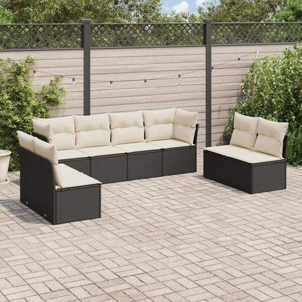 vidaXL 8 pcs conjunto sof&aacute;s de jardim com almofad&otilde;es vime PE preto
