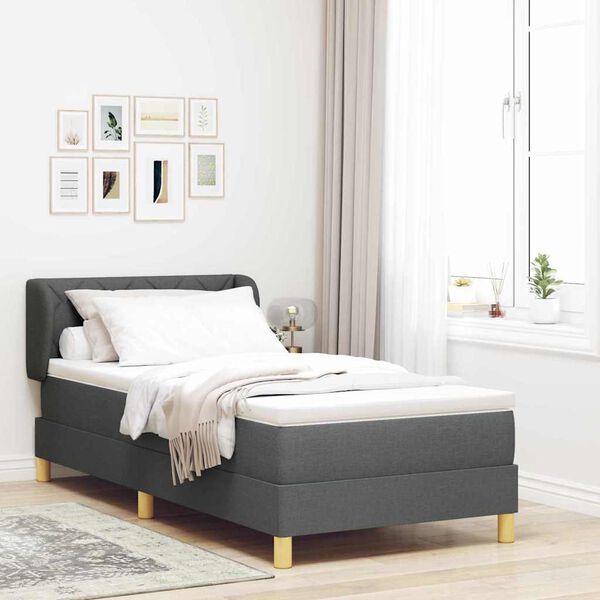 vidaXL Cama Box com colch&atilde;o Cinzento escuro 100 x 200 cm tecido