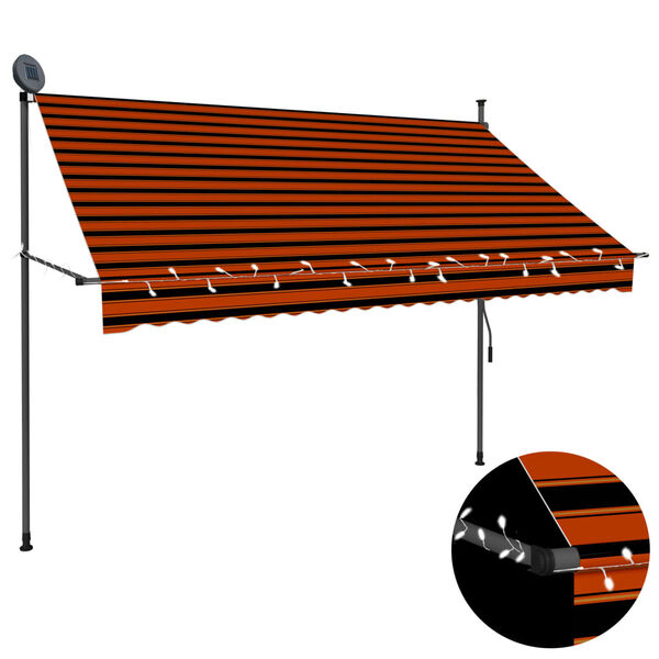 vidaXL Toldo retr&aacute;til manual com LED 250 cm laranja e castanho