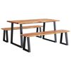 vidaXL 3 pcs conjunto de jantar c/ bordas vivas ac&aacute;cia maci&ccedil;a