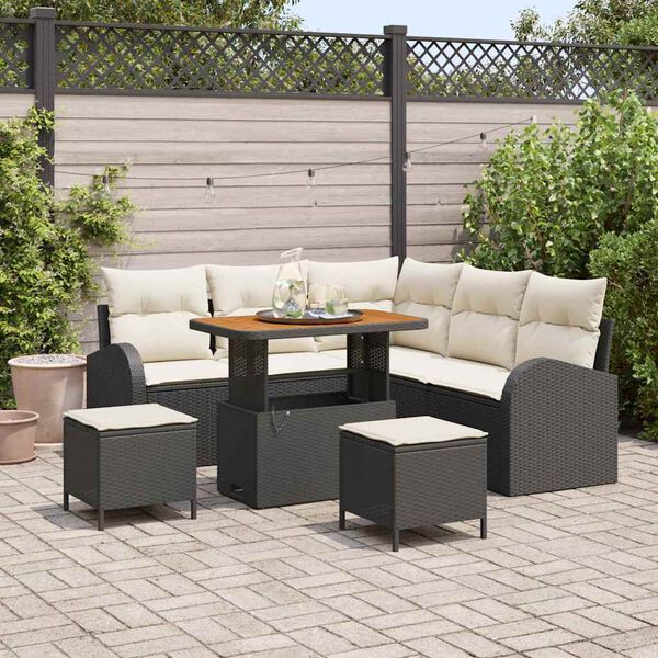 vidaXL Conjunto de Sof&aacute; de Jardim 8 pcs Preto Rattan Sint&eacute;tico