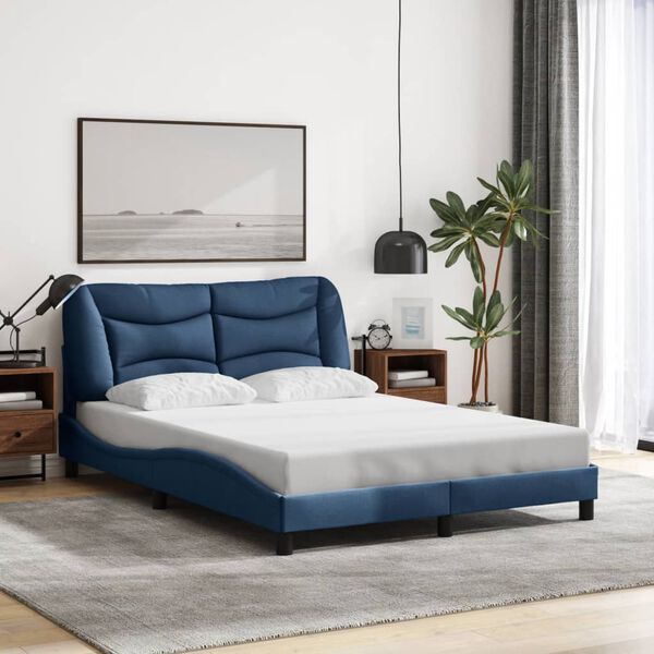 vidaXL Estrutura de cama sem colch&atilde;o Hvar 140x190 cm tecido azul