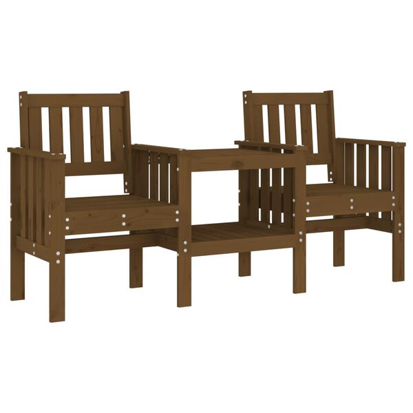 vidaXL Banco de jardim 2 lugares com mesa pinho maci&ccedil;o castanho-mel