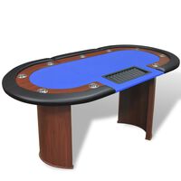 vidaXL Mesa poker 10 jogadores c/ área crupiê e tabuleiro fichas azul