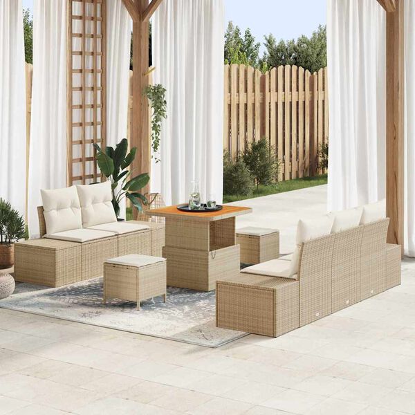 vidaXL Conjunto de Sof&aacute; de Jardim 8 pcs Bege Rattan Sint&eacute;tico